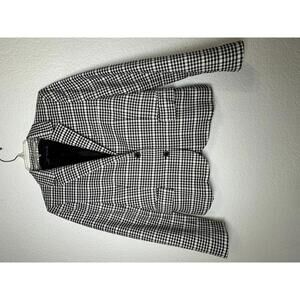 Women’s S Blazer Black White Houndstooth Check Plaid Jacket Work Office Preppy